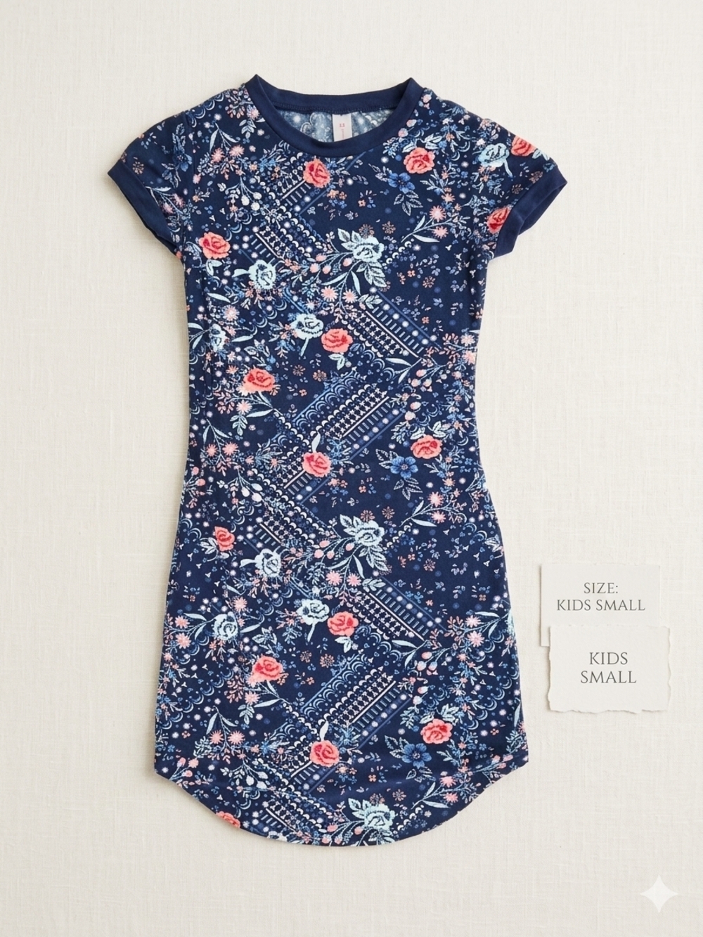 No Boundaries Navy Floral Tee Dress with Pink and Light Blue Flowers